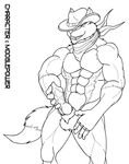  anthro balls big_penis black_and_white canine cowboy cowboy_hat dog erection fangs hat male mammal monochrome muscles nude penis plain_background pose presenting presenting_penis solo tail vein veins werewolfhero white_background wolf 