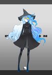  blue_hair costume dress fiery_hair gen_5_pokemon gradient_hair hat highres lamian_(pixiv415608) lampent multicolored_hair pantyhose personification poke_ball pokemon solo white_hair witch_hat 