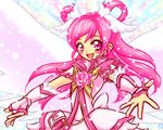  :d angel_wings blush brooch bug butterfly cure_dream dress earrings flower hair_rings happy insect jewelry long_hair magical_girl omochi100ko open_mouth pink_eyes pink_flower pink_hair pink_rose precure rose shining_dream smile solo sparkle wings wrist_cuffs yes!_precure_5 yumehara_nozomi 