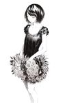  closed_eyes collarbone dress flower greyscale monochrome original short_hair short_sleeves solo sousou_(sousouworks) 