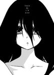  black_hair close-up collarbone english greyscale komori_kiri long_hair monochrome portrait sayonara_zetsubou_sensei shanghai_man simple_background solo text_focus 