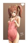  :q apron blush brown_eyes brown_hair flat_chest highres kurusu_kanako lasterk lips naked_apron naughty_face ore_no_imouto_ga_konna_ni_kawaii_wake_ga_nai solo tongue tongue_out twintails 