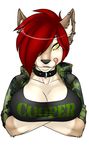  canine collar cooper cooper_(character) ear_piercing female hair industrial_piercing mammal piercing red_hair solo strype tongue yellow_eyes 