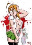  areola areolae breasts highschool_of_the_dead large_breasts miyamoto_rei open_clothes open_shirt orange_hair shirt thighhighs torn_clothes zombie 