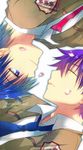  angel_beats! bad_id bad_pixiv_id blue_eyes blue_hair hinata_(angel_beats!) kimura_shiki male_focus multiple_boys noda_(angel_beats!) petals purple_hair rotational_symmetry school_uniform 