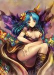  aqua_hair breasts cleavage hair_ornament hairband kara_(color) legs long_hair medium_breasts red_eyes rocbouquet_(saga) romancing_saga romancing_saga_2 saga solo 