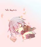  bad_id bad_pixiv_id cardigan chibi closed_eyes grey_hair kita_high_school_uniform nagato_yuki school_uniform serafuku shiroto_iku short_hair sleeping solo suzumiya_haruhi_no_yuuutsu 