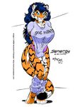  1994 butt chair clothed clothing evil_grin feline female ken_sample lion lioness mammal message raised_skirt raised_tail senergy skirt solo sympathy table tail teasing tiger 