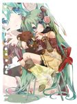  arm_warmers belt chair green_eyes green_hair hair_ribbon hatsune_miku headphones hekicha highres jewelry kneehighs leg_warmers long_hair ribbon ring sitting socks solo stuffed_animal stuffed_toy teddy_bear twintails very_long_hair vocaloid zoom_layer 