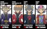  4boys atem engrish fudou_yuusei male male_focus multiple_boys mutou_yuugi ranguage slifer_red_uniform tsukumo_yuma tsukumo_yuuma yami_yuugi yu-gi-oh! yugioh_5d&#039;s yugioh_gx yugioh_zexal yuki_judai yuu-gi-ou_5d's yuu-gi-ou_duel_monsters yuu-gi-ou_gx yuu-gi-ou_zexal yuuki_juudai 