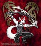  chain collar fishnet fishnet_shirt hair looking_at_viewer male mammal red_hair solo sword tattoo unknown_artist weapon 