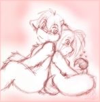  2008 back_to_back bovine_damnit breasts chest_tuft couple cute female glasses hair inuki male piercing short_hair shy sitting sketch straight tail uploaded_automatically 