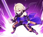  38_(h-320) ahoge black_gloves blonde_hair emil_castagnier fingerless_gloves full_body gloves grin male_focus pants red_eyes scarf shoes smile solo sword tales_of_(series) tales_of_symphonia tales_of_symphonia_knight_of_ratatosk weapon 