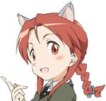  animal_ears braid cat_ears face long_hair military military_uniform minna-dietlinde_wilcke red_eyes red_hair single_braid solo strike_witches umanosuke uniform world_witches_series 