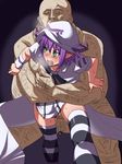  1girl cum green_eyes hat hetero kinoshita_(air_hike) merry_nightmare purple_hair rape sex solo_focus striped striped_legwear thighhighs ugly_man yumekui_merry 