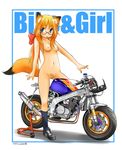  animal_ears bike breasts female foxgirl glasses human motorcycle nude original pubic_hair pussy shoes small_breasts socks solo tail vehicle 