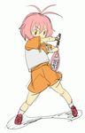  harukaze_asuna orange_eyes pink_hair racket skirt softenni sofuteni solo tennis_racket 