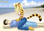  bbmbbf beach couple feline female furryneko human kara male seaside tiger 