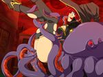  1girl all_the_way_through game_cg hat held_up monster purple_eyes red_hair tamiya_akito tentacle thighhighs witch_hat zanjibaru 