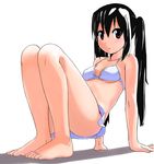  arm_support bad_id bad_pixiv_id barefoot bikini bikini_skirt black_hair brown_eyes feet k-on! nakano_azusa sawada_yuusuke solo strap_gap swimsuit twintails 