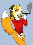  bottomless canine cigarette crossdressing cute fox girly looking_at_viewer male raised_tail red_eyes smoking solo tail vulpeschild 