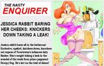  breasts canine disney dog droopy ear_piercing english_text female green_eyes hair human jessica_rabbit julius_zimmerman male mammal panties paparazzi piercing pussy red_hair text toilet underwear who_framed_roger_rabbit zimmerman 