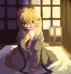  belt blush canine coat dog female inubito japan japanese_clothing kimono kuroinu17 lantern looking_at_viewer male open_shirt penis screen seductive shy solo tail 