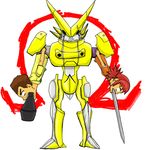  cannon digimon digimon_xros_wars hinomoto_akari omegashoutmon sword tsurugi_zenjirou weapon 