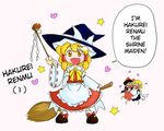  broom female hakurei_reimu hard_translated hat if_they_mated japanese_clothes kirisame_marisa miko mushroom oily touhou translated witch witch_hat 