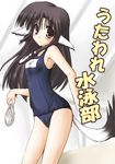  animal_ears black_hair brown_eyes eruru female hair hentai inumimi kemonomimi long_black_hair long_hair looking_at_viewer ponytail soft solo standing swimsuit tail unknown_artist utawarerumono 