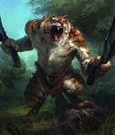  battle blood canine corpse dead fangs feline loincloth male mammal maniaks outside roar roaring solo sword tiger underwear victory weapon 