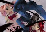  akemi_homura black_hair blood bloody_tears blue_eyes blue_hair cape crazy_eyes gif365 gloves glowing glowing_eyes hairband injury kaname_madoka kyubey long_hair magical_girl mahou_shoujo_madoka_magica miki_sayaka mitakihara_school_uniform multiple_girls open_mouth pink_hair purple_eyes red_eyes red_hair sakura_kyouko school_uniform short_hair short_twintails skirt spoilers sword tears thighhighs twintails weapon 