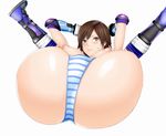  ass blush breasts brown_eyes brown_hair folded kazama_asuka knees_on_chest medium_breasts nipples panties puffy_nipples short_hair simple_background solo striped striped_panties tekken tetsuo_(tetuo1129) underwear 