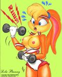  breasts camel_toe dumbells female lola_bunny looney_tunes solo unknown_artist wardrobe_malfunction working_out 