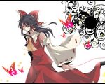  ascot black_hair bow bug butterfly detached_sleeves hair_bow hakurei_reimu insect letterboxed long_hair red_eyes red_string solo string toudou_(dolce) touhou 