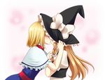  alice_margatroid bad_id bad_pixiv_id blonde_hair braid capelet hand_on_another's_hat hat hat_tug kirisame_marisa kiss long_hair multiple_girls profile short_hair tottoto_tomekichi touhou upper_body witch_hat yuri 