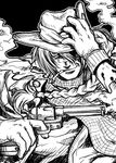  bandaid braid cigarette gloves greyscale gun hat hellsing male_focus monochrome pip_bernardotte sakaki_imasato scarf solo weapon 