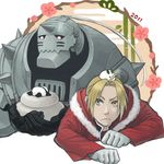  alphonse_elric animal armor bad_id bad_pixiv_id blonde_hair cloak coat edward_elric full_armor fullmetal_alchemist gloves holding hood hood_down mukuo panda white_gloves xiao-mei yellow_eyes 