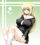  aru_ra_une blonde_hair blue_eyes blush breasts highres large_breasts long_hair original school_uniform serafuku solo 