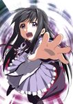  akemi_homura black_hair dress errant foreshortening frills hairband hands long_hair magical_girl mahou_shoujo_madoka_magica open_mouth pantyhose purple_eyes purple_skirt reaching skirt solo tears 