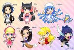  :d animal_ears arashiyama_hotori blue_hair blush_stickers bow bracelet braid branch broom chibi crossover dress earrings elbow_gloves elysia_de_lute_ima fox_ears gloves grin gun hair_bow hair_ornament ikamusume japanese_clothes jewelry kami_nomi_zo_shiru_sekai kimono maid maid_headdress mini-ikamusume multiple_crossover multiple_girls one_eye_closed open_mouth otome_youkai_zakuro oyuyamio panty_&amp;_stocking_with_garterbelt panty_(psg) pink_hair ponytail red_dress salute season_connection sherlock_shellingford shinryaku!_ikamusume short_dress shrimp smile soredemo_machi_wa_mawatteiru stocking_(psg) sword tantei_opera_milky_holmes tentacle_hair tray twintails vulcan_salute weapon zakuro_(otome_youkai_zakuro) 