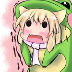  animal_costume animal_ears blonde_hair cat_ears cat_tail chibi frog frog_costume hoshizuki_(seigetsu) kemonomimi_mode mizuhashi_parsee puru-see scarf short_hair solo tail touhou trembling 