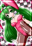  absurdres animal_ears between_breasts breasts bunny_ears bunnysuit fishnet_pantyhose fishnets frog green_eyes green_hair highres kochiya_sanae kuromaru-4321 lighter long_hair pantyhose solo touhou 