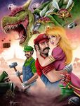  boo bowser crown female ghost hammer human koopa looking_at_viewer luigi male mario mario_bros monster muscles pipe piranha_plant princess princess_peach realistic reptile royalty scalie smile 