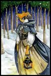  canine cloak dress female forest fox lamp lantern snow solo tracy_j_butler tree worried 