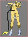  accelo anus back balls bdsm bondage butt colored_background crossdressing male nude panties pants pants_down penis pok&eacute;mon pok&eacute;morph purple_eyes raichu rope socks solo underwear 