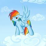  blue cloud clouds equine female feral friendship_is_magic grin hair horse ivan_rathe mammal multi-colored_hair my_little_pony pegasus pony rainbow_dash_(mlp) rainbow_hair red_eyes sky solo unknown_artist wings 