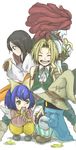  3boys banana eiko_carol final_fantasy final_fantasy_ix food fruit garnet_til_alexandros_xvii multiple_boys multiple_girls riry salamander_coral vivi_ornitier zidane_tribal 