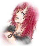  bamboo_(pixiv70166) blue_eyes crying devola female gradient gradient_background long_hair nier one_eye_closed red_hair solo take_(takemikazuchi) tears white_background wink 