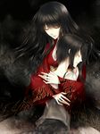  asou_misaki black_hair blush closed_eyes dress fatal_frame fatal_frame_4 haibara_sakuya hug japanese_clothes kimono long_hair multiple_girls short_hair tears yusa_tk74 